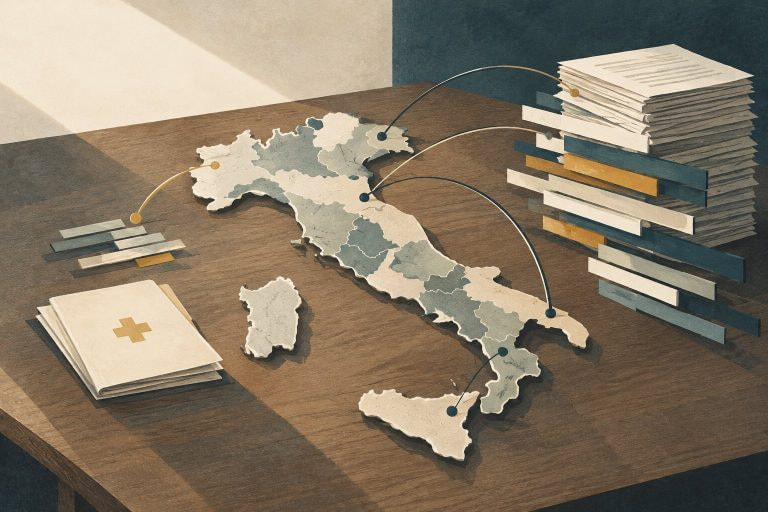 Mappa delle regioni italiane collegata a fondi e documenti sul gioco d’azzardo